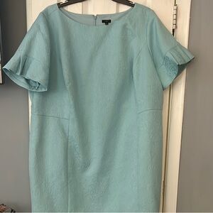 Talbots Aqua Midi Sheath Dress Crew Neck Short Sleeve
